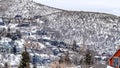 Panorama Park City Utah mountain in winter with colorful homes that sit on snowy slopes