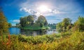park with water channels and forest around the castle citadel Kastellet, the former earthworks now serving as a