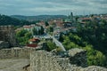 Panorama of a part of residential neighborhood  in background the fortress of Tsarevets, medieval stronghold Royalty Free Stock Photo