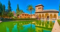 Panorama of Partal palace and pool, Alhambra, Granada, Spain Royalty Free Stock Photo