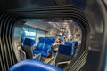 Panorama of passengers inside the Leonardo Express train from Fiumicino Airport to Roma Termini in Rome in 2023 in Italy