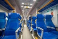 Panorama of passengers inside the Leonardo Express train from Fiumicino Airport to Roma Termini in Rome in 2023 in Italy Royalty Free Stock Photo