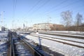 Panorama of Pavelets Tulsky railway station in Ryazan region of Russia. Sunny winter view. Royalty Free Stock Photo