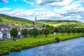 Panorama of Peebles with the river Tweed, Scotland, UK