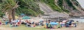 Panorama of people at the beach in Victoria Bay Royalty Free Stock Photo