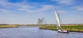 Panorama of people sailing in the waters of Friesland