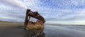 Panorama of Peter Iredale shipwreck in Oregon.