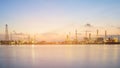 Panorama petrochemical refinery river front at twilight Royalty Free Stock Photo