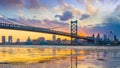 Panorama of Philadelphia skyline with Ben Franklin Bridge and Pe Royalty Free Stock Photo