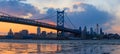 Panorama of Philadelphia skyline, Ben Franklin Bridge and Penn's Royalty Free Stock Photo