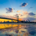 Panorama of Philadelphia skyline, Ben Franklin Bridge and Penn's Royalty Free Stock Photo