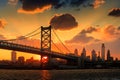 Panorama of Philadelphia skyline, Ben Franklin Bridge and Penn's Royalty Free Stock Photo