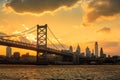 Panorama of Philadelphia skyline, Ben Franklin Bridge and Penn's Royalty Free Stock Photo