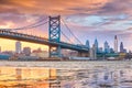 Philadelphia skyline, Ben Franklin bridge and Penn`s landing Royalty Free Stock Photo