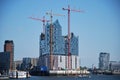 Panorama of Philharmonic Concert Hall under Construction at the River Elbe in the Hanse City Hamburg Royalty Free Stock Photo