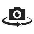 Panorama photo camera with circled arrow monochrome icon vector photocamera 360 degree view