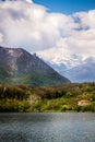 Panorama photo of Sacra of Saint Michael, Piedmont, Turin, Italy. Royalty Free Stock Photo