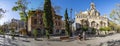 Panorama photo of a sunny Placa del Mercat in Valencia, Spain