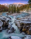 Panorama photo of the Sunwapta Falls on the Icefields Parkway, Jasper National Park, Alberta, Canada Royalty Free Stock Photo