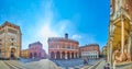 Panorama of Piazza del Comune with Town Hall and Baptistery of Cremona, Italy Royalty Free Stock Photo