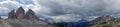 Panorama photo of Drei Zinnen, Tre Cime di Lavaredo in Dolomiten mountains, Italy Royalty Free Stock Photo