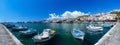 Panorama picture of the harbour with fishing boats in Samos town