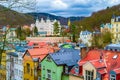 Scenic view of Karlovy Vary Old town colorful houses Czech Republic Royalty Free Stock Photo