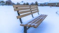 Panorama Picturesque snow covered landscape in winter with empty bench by the Utah Lake