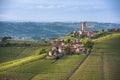 Panorama of Piedmont vineyards and Barbaresco town Royalty Free Stock Photo