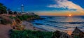 Panorama of Pigeon Pight Lightouse in California at sunset Royalty Free Stock Photo