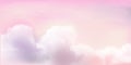 Panorama Pink sky and white cloud detail. Sugar cotton pink clouds for design.Summer heaven with colorful clearing sky.