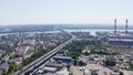 Panorama. pipe factory on top shot of a modern industrial overpasses and bridges