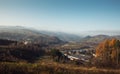 Panorama of Piwniczna town and Beskid Sadecki mountains in Poland Royalty Free Stock Photo