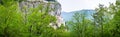 Panorama Place of pilgrimage Madonna della Corona with church on the hill above the Adige.