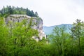 Panorama Place of pilgrimage Madonna della Corona with church on the hill above the Adige.