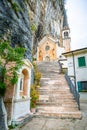 Panorama Place of pilgrimage Madonna della Corona with church on the hill above the Adige.