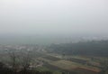 Panorama of the plain submerged by the dense fog