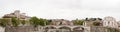 Panorama of ponte vittorio emanuele II over Tiber river on historic cityscape in Rome, Italy