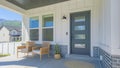 Panorama Porch with two woven armchairs and snake plant on a woven pot