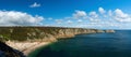 Panorama of the Porthcurno Beach nad Logan Rock - Lands End, Cornwall, England Royalty Free Stock Photo