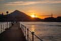 Panorama of Portugalete and Getxo with Hanging Bridge of Bizkaia at sunset, Basque Country, Spain Royalty Free Stock Photo