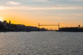 Panorama of Portugalete and Getxo with Hanging Bridge of Bizkaia at sunset, Basque Country, Spain Royalty Free Stock Photo