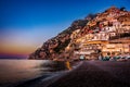 Panorama of Positano, Amalfi Coast in Italy at sun rise. Positano Italy