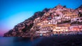 Panorama of Positano, Amalfi Coast in Italy at sun rise. Positano Italy