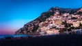 Panorama of Positano, Amalfi Coast in Italy at sun rise. Positano Italy