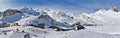 Panorama of Pourtalet mountain pass in winter in Pyrenees