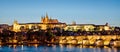 Panorama of Prague castle and Charles bridge by night Czech republic Royalty Free Stock Photo