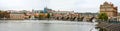 Panorama Prague Czech Republic view Charles Bridge, river and city from bank, autumn season