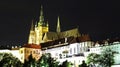 Panorama of Prague Old Historical Castle During Night, Hradcany, Czech Republic