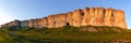 Panorama of precipitous limestone rock against clear sky at sunset